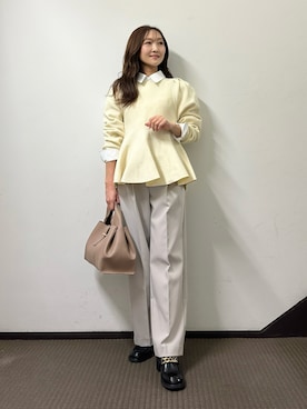 「ぺプラムトップス」｜「アイテム（スラックス）」を使った、makiさん（レディース・155cm）の冬コーディネート