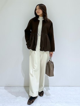 「アイテム（ノーカラーコート）」を使った、makiさん（レディース・155cm）の秋コーディネート