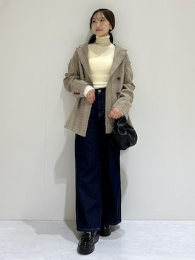 「VIS（ビス）の袖フェザーシアータートルニット（ニット/セーター）」を使った、makiさん（レディース・155cm）の秋コーディネート