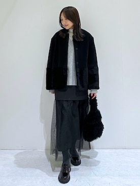 「アイテム（ノーカラーコート）」を使った、makiさん（レディース・155cm）の秋コーディネート