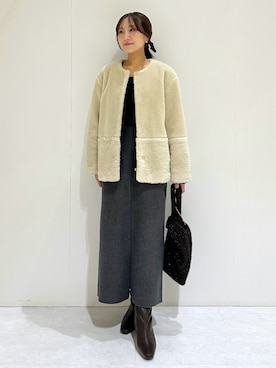 「アイテム（ノーカラーコート）」を使った、makiさん（レディース・155cm）の秋コーディネート