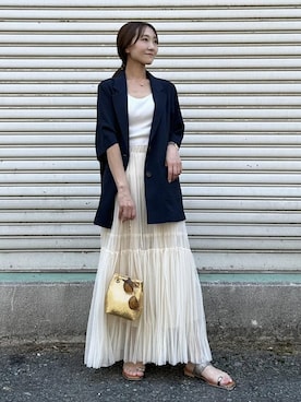「チュールスカート」｜「アイテム（テーラードジャケット）」を使った、makiさん（レディース・155cm）の夏コーディネート