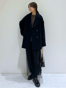 「アイテム（ピーコート）」を使った、makiさん（レディース・155cm）の冬コーディネート