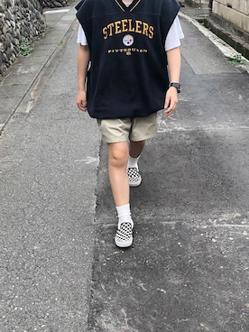 「古着女子」｜「アイテム（スリッポン）」を使った、め。さん（レディース・149cm）の夏コーディネート