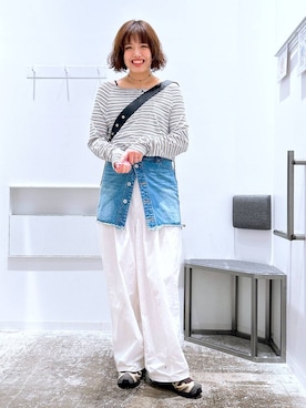 「eL（エル）の【eL】Big Shoulder Bag/184697（ショルダーバッグ、ブラック系）」を使った、まなみさん（レディース・165cm）の春コーディネート