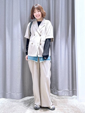 「LAKOLE（ラコレ）のフリンジジャガード長袖 / 594729（Tシャツ/カットソー、ブラック系）」を使った、まなみさん（レディース・165cm）の春コーディネート