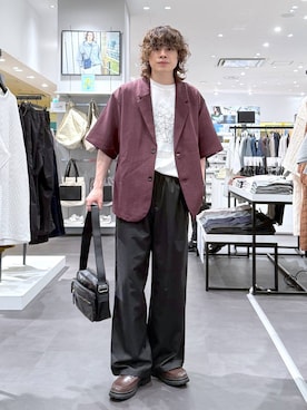 「LAKOLE（ラコレ）のタンクソールビットローファー / 182121（ローファー、ブラウン系）」を使った、まとまとさん（メンズ・175cm）の夏コーディネート