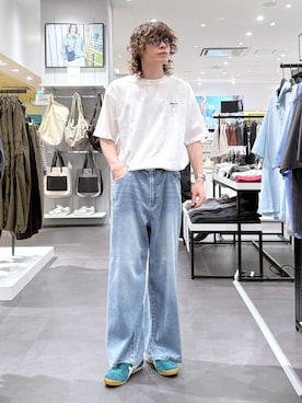 「LAKOLE（ラコレ）のオバケプリントTEE / 644001（Tシャツ/カットソー、ホワイト系）」を使った、まとまとさん（メンズ・175cm）の夏コーディネート