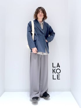 「LAKOLE（ラコレ）のアイテム（テーラードジャケット）」を使った、まとまとさん（メンズ・175cm）の冬コーディネート