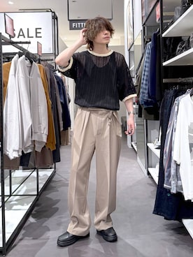 「LAKOLE（ラコレ）のタンクソールビットローファー / 182121（ローファー、ブラック系）」を使った、まとまとさん（メンズ・175cm）の春コーディネート