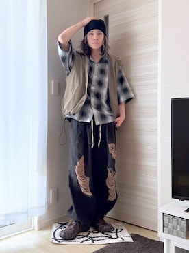 「アイテム（ニットキャップ/ビーニー）」を使った、まとまとさん（メンズ・175cm）の夏コーディネート