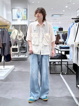 「LAKOLE（ラコレ）の冷感バギーデニムパンツ / 655477（デニムパンツ、ブルー系）」を使った、まとまとさん（メンズ・175cm）の夏コーディネート