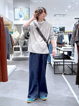「LAKOLE（ラコレ）のサカリバヘンリーレイヤード / 1051134（Tシャツ/カットソー、グレー系）」を使った、まとまとさん（メンズ・175cm）の夏コーディネート