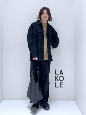 「LAKOLE（ラコレ）のツイードライクオーバーパンツ / 151306（その他パンツ）」を使った、まとまとさん（メンズ・175cm）の秋コーディネート