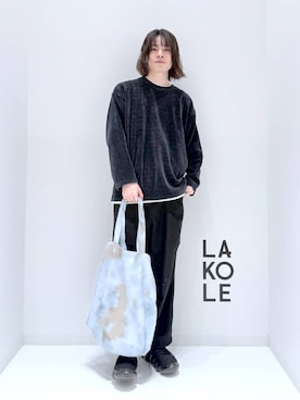 「LAKOLE（ラコレ）のツイードライクオーバーパンツ / 151306（その他パンツ）」を使った、まとまとさん（メンズ・175cm）の冬コーディネート