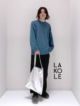 「LAKOLE（ラコレ）のツイードライクオーバーパンツ / 151306（その他パンツ）」を使った、まとまとさん（メンズ・175cm）の秋コーディネート