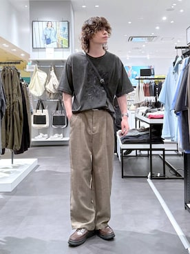 「LAKOLE（ラコレ）のタンクソールビットローファー / 182121（ローファー、ブラウン系）」を使った、まとまとさん（メンズ・175cm）の夏コーディネート