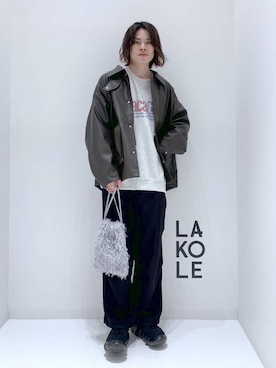 「LAKOLE（ラコレ）のツイードライクオーバーパンツ / 151306（その他パンツ）」を使った、まとまとさん（メンズ・175cm）の秋コーディネート