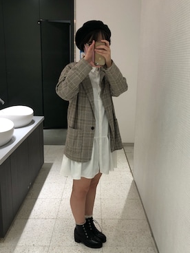 「アイテム（スーツセット、ブラウン系）」を使った、えりぶーさん（レディース・155cm）の秋コーディネート