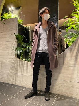「アイテム（ステンカラーコート、パープル系）」を使った、TOGAWAさん（メンズ・185cm）の秋コーディネート