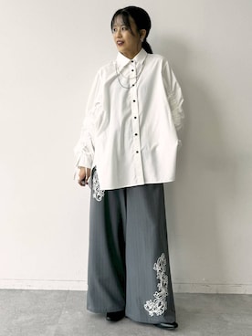 「LEPSIM（レプシィム）のステンレスロングアレンジネックレス　587102（ネックレス、シルバー系）」を使った、yuuさん（レディース・160cm）の秋コーディネート