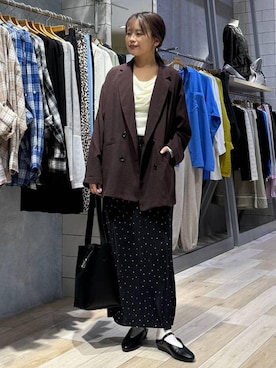 「LEPSIM（レプシィム）の《リネンライクドライシリーズ》ルーズW長袖ジャケット　639000（テーラードジャケット、ブラウン系）」を使った、yuuさん（レディース・160cm）の春コーディネート