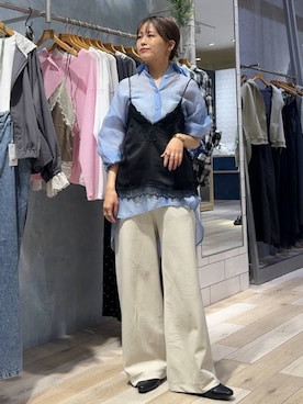 「LEPSIM（レプシィム）のシアーシャツ長袖チュニック　147435（シャツ/ブラウス、ブルー系）」を使った、yuuさん（レディース・160cm）の春コーディネート