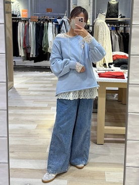 「LEPSIM（レプシィム）のイージーデニムパンツ　630150（デニムパンツ、ブルー系）」を使った、yuuさん（レディース・160cm）の春コーディネート