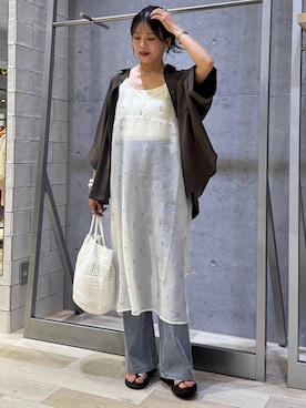 「LEPSIM（レプシィム）の箔花柄キャミワンピース　1044384（ワンピース、ホワイト系）」を使った、yuuさん（レディース・160cm）の夏コーディネート