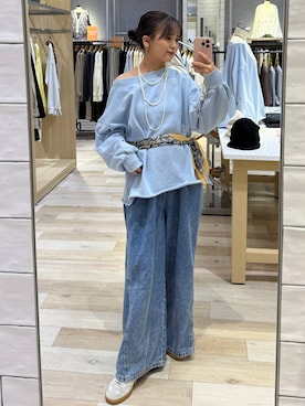 「LEPSIM（レプシィム）の3連ボールネックレス　287544（ネックレス、ホワイト系）」を使った、yuuさん（レディース・160cm）の春コーディネート