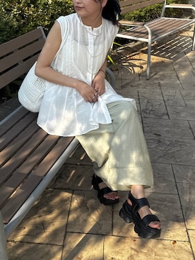 「LEPSIM（レプシィム）の3連ボールネックレス　287544（ネックレス、シルバー系）」を使った、yuuさん（レディース・160cm）の夏コーディネート