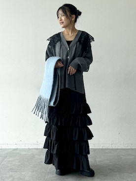 「LEPSIM（レプシィム）のフリルスカート　1047015（スカート、ブラック系）」を使った、yuuさん（レディース・160cm）の夏コーディネート