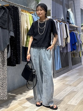「LEPSIM（レプシィム）の3連ボールネックレス　287544（ネックレス、シルバー系）」を使った、yuuさん（レディース・160cm）の夏コーディネート