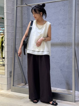 「LEPSIM（レプシィム）のシアードッキングノースリーブ　1017586（Tシャツ/カットソー、ホワイト系）」を使った、yuuさん（レディース・160cm）の夏コーディネート