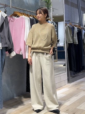 「LEPSIM（レプシィム）のバイアスイージーパンツ　638762（その他パンツ、ホワイト系）」を使った、yuuさん（レディース・160cm）の春コーディネート