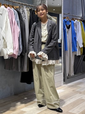 「LEPSIM（レプシィム）の3連ボールネックレス　287544（ネックレス、シルバー系）」を使った、yuuさん（レディース・160cm）の春コーディネート