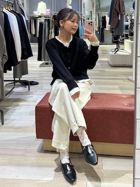 「LEPSIM（レプシィム）のバイアスイージーパンツ　638762（その他パンツ、ホワイト系）」を使った、yuuさん（レディース・160cm）の冬コーディネート