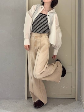 「LOWRYS FARM（ローリーズファーム）のシアーシャツＬＳ  605853（シャツ/ブラウス、ホワイト系）」を使った、ideさん（レディース・160cm）の春コーディネート