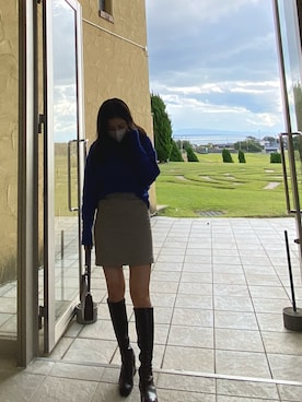 るかさんの「ストレスフリー/晴雨兼用ソフトストレッチ WARM スクエアトゥロングブーツ」を使ったコーディネート