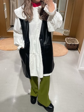「襟付きトップス」｜「アイテム（スラックス）」を使った、🧸🎈さん（レディース・151cm）の冬コーディネート
