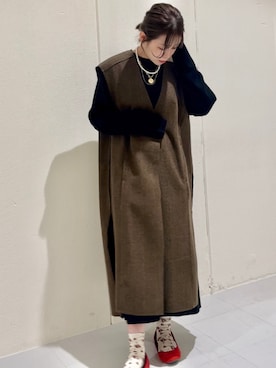 「ベスト×ワンピース」｜🧸🎈さん（レディース・151cm）の冬コーディネート