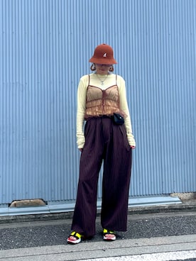 「CIAOPANIC TYPY（チャオパニックティピー）の【UNISEX】タックボリュームワイドスラックス（スラックス）」を使った、pafekanaさん（レディース・168cm）の夏コーディネート