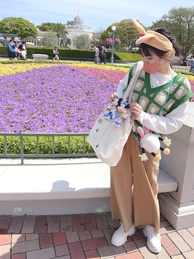 「AS KNOW AS PINKY（アズノゥアズピンキー）のアイテム（パンツ）」を使った、むぎさん（レディース・156cm）の春コーディネート