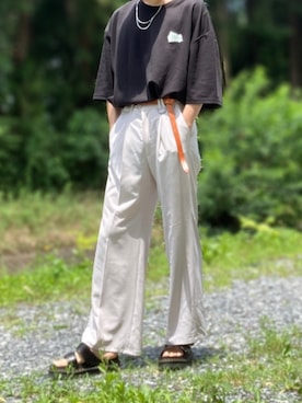 「Lui's（ルイス）のナローベルト（ベルト）」を使った、ともさん（メンズ・175cm）の夏コーディネート