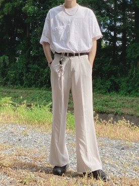 「UNIQLO（ユニクロ）のエアリズムコットンオーバーサイズTシャツ（5分袖）（Tシャツ/カットソー）」を使った、ともさん（メンズ・175cm）の夏コーディネート