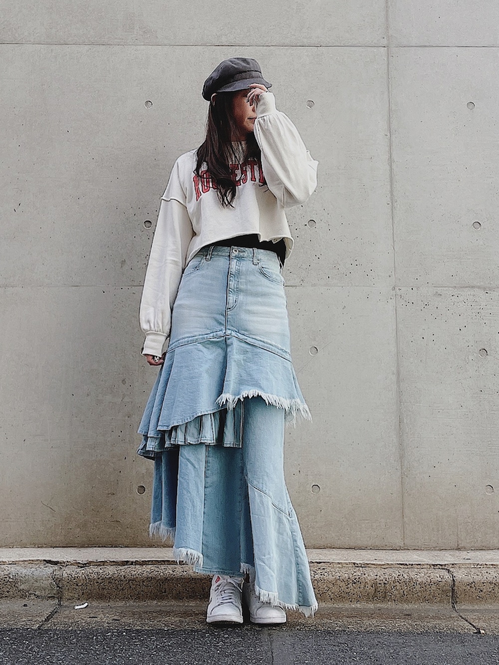 美品☆ 　UN3D. アンスリード　デニムスカート　レース　チュール　異素材 美品☆ UN3D. アンスリード デニムスカート レース チュール 異