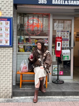 「スクエアトゥ」｜「アイテム（ハンチング/ベレー帽）」を使った、om! :)さん（レディース・171cm）の春コーディネート