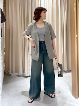 「FREE'S MART（フリーズマート）のアイテム（ノーカラージャケット）」を使った、MEIさん（レディース・163cm）の夏コーディネート