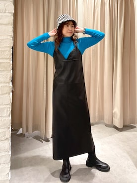 「レザーワンピース」｜MEIさん（レディース・163cm）の秋コーディネート