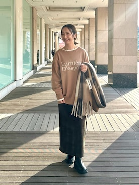 「アイテム（スカート、グリーン系）」を使った、seinoooさん（レディース・160cm）の冬コーディネート